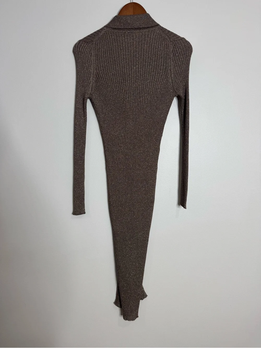 NWT Anthropologie Medium P Ribbed‎ Bronze Metallic Longline Duster Cardigan Zip